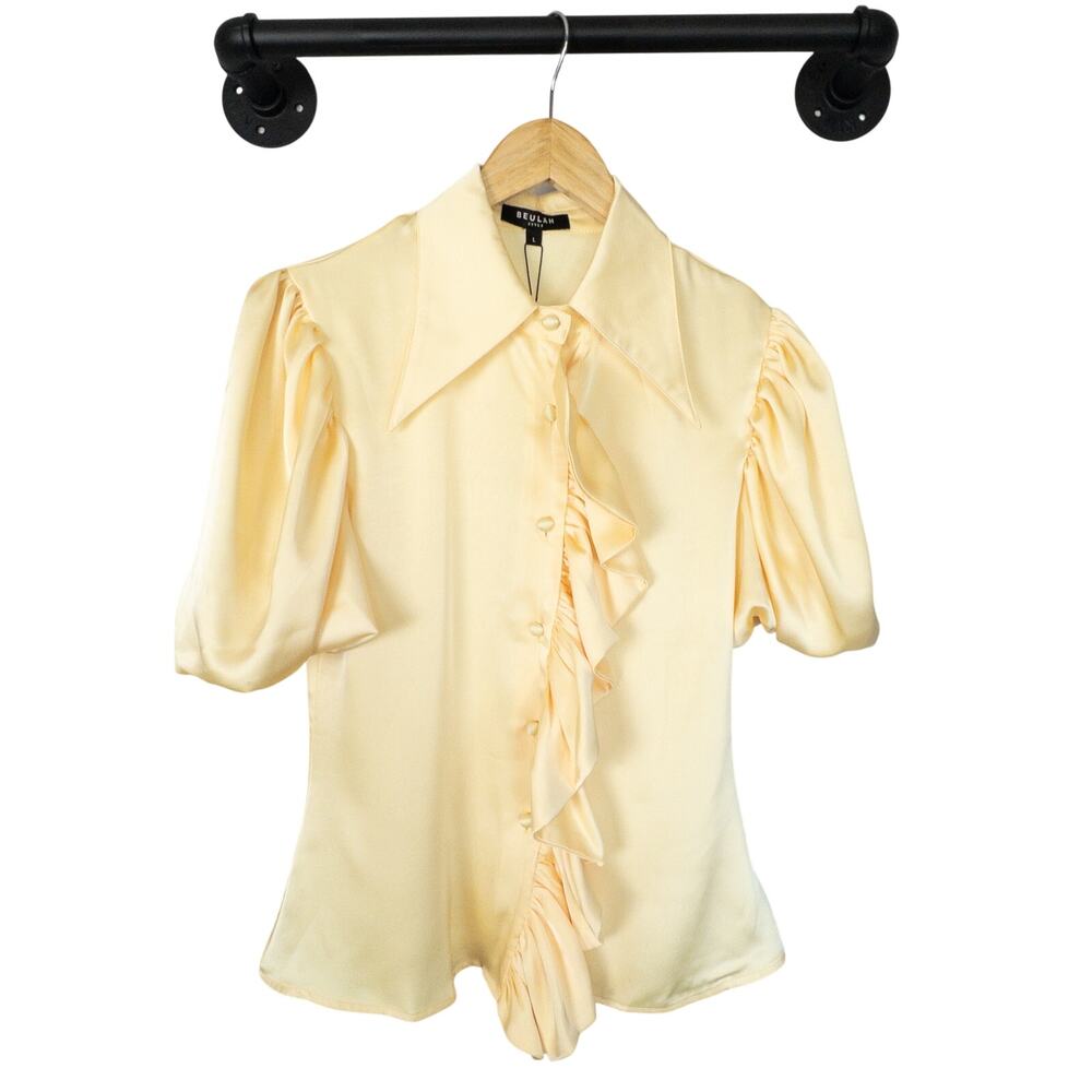 VTG NWT Buelah Style Yellow Ruffle Blouse Short Puff Sleeve Coquette Y2K Doll